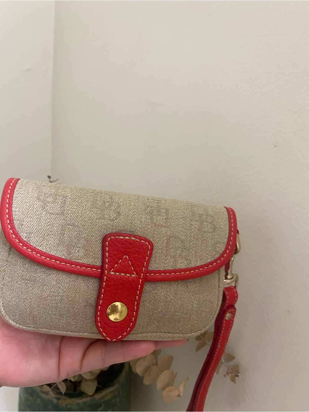 Dooney and Bourke Brown & Red Wristlet Clutch